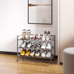 Seville Classics Sturdy Freestanding Storage Shelf for Bedroom, Closet, Entryway, Dorm Room Organizer Stackable Durable Metal Shoe Rack Silver Mist Slat, 3-Tier