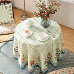 ISAENNE Designer Linen Floral Round Tablecloth,Light Green Farmhouse Durable Table Cloth,Washable Decor Tablecloths for Dining Kitchen Thanksgiving Christmas,Diameter 67"-Floralsea B