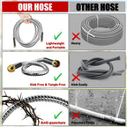 100 ft Garden Hose, Stainless Steel Metal Water Hose 100 Feet with Nozzle, Flexible, Rust Proof, No-Kink, Heavy Duty, Leakproof 3/4 in Fittings, Lightweight Metal Hose, BT100S Model
