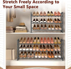 FAVOOSTY 3-Tier Expandable Shoe Rack, Adjustable Shoe Shelf Storage Organizer Space Saving Metal Free Standing Shoe Rack for Entryway Closet Doorway, Silver Grey