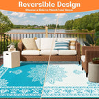 Yamaziot Outdoor Rug 9x18 Ft, Waterproof Plastic Straw Patio Rug, Reversible Backyard Carpet UV Resistant Portable RV Mat Clearance, Large Indoor Outdoor Rug for Patio, Porch, Deck, Balcony, Teal