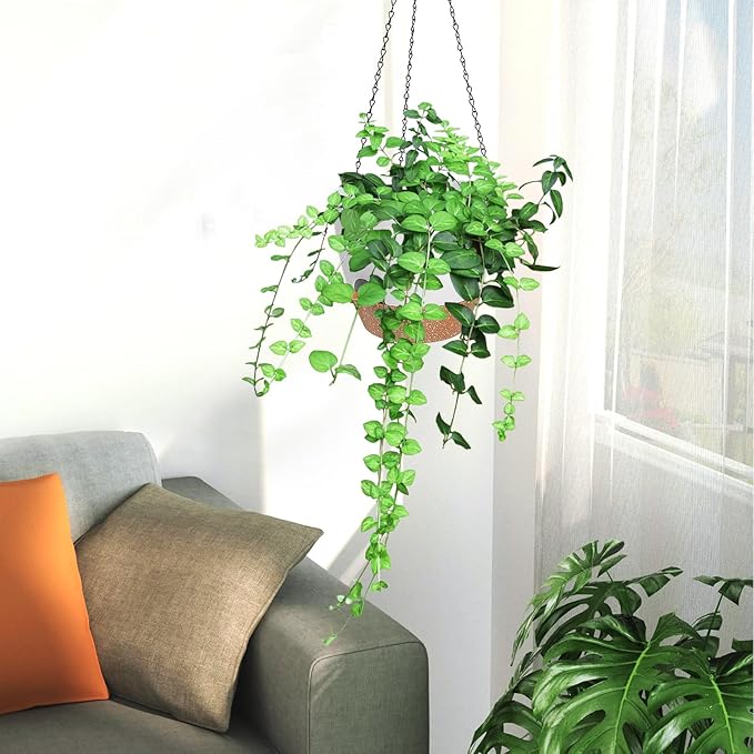 3 Pack Hanging Planter Indoor Outdoor Flower Pots 7/6.5/5 Inch, Self-Watering Hanging Pot with Drainage Holes Hanging Baskets Holder Plant Pots for Garden (White)