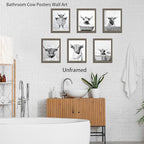 SEHSUVC Funny Bathroom Cow Posters Wall Art Set of 9, Black and White Highland Cow Canvas Wall Decor Painting, Humor Animals Pictures Prints for Bedroom Bathroom Childrenroom 8x10In Unframed
