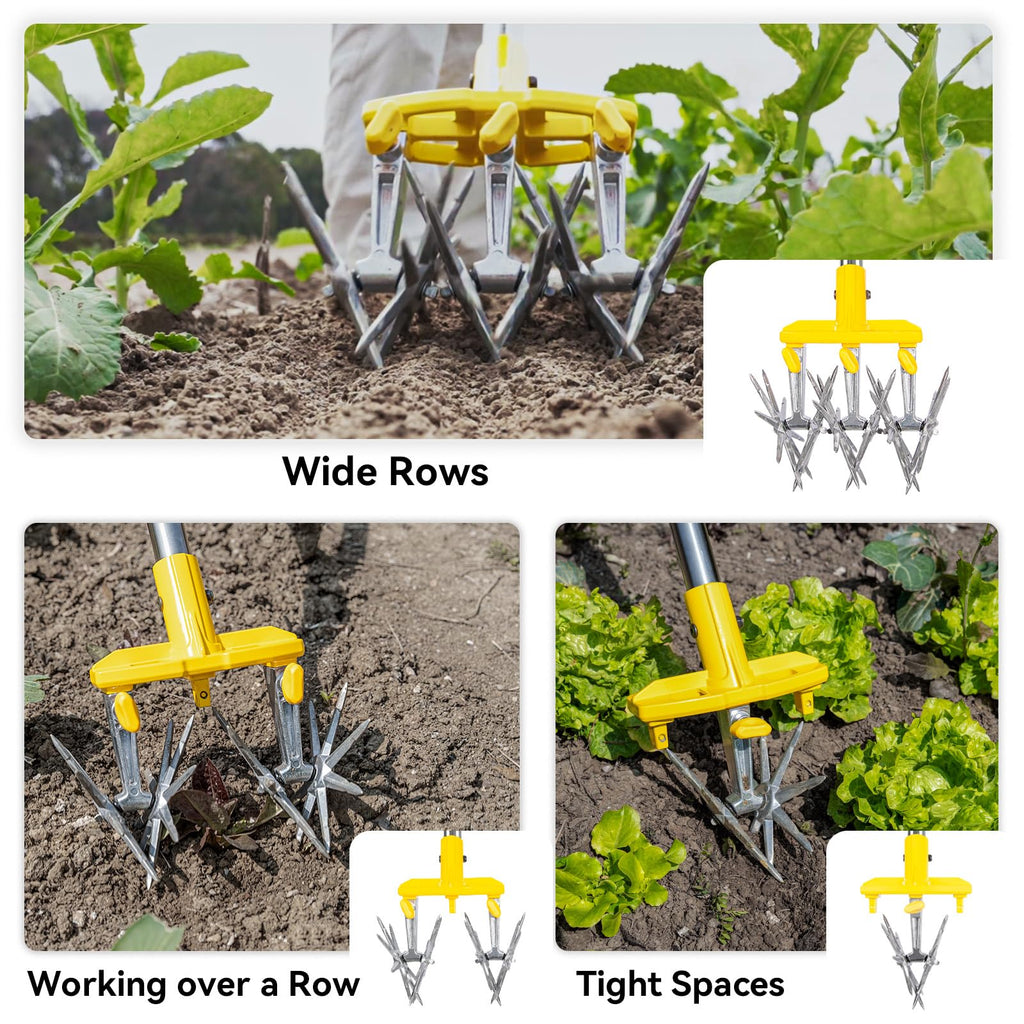 BlumeTrec Rotary Cultivator Garden Tool with Extra-Large Tines, 74-Inch Long Handle Manual Tiller Cultivator, Heavy-Duty Rotary Hand Tiller for Soil Mixing, Reseeding Grass, Gardening, Lawn Care