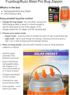 Fuzebug Buzz Blast Pro Mosquito Killer Solar Bug Zapper Outdoor Waterproof and Indoor Buzz Blast Pro Bug Zapper Buzzbug Light Flashlight Camping Buzzblast Mosquito Killer LED Light (Orange)