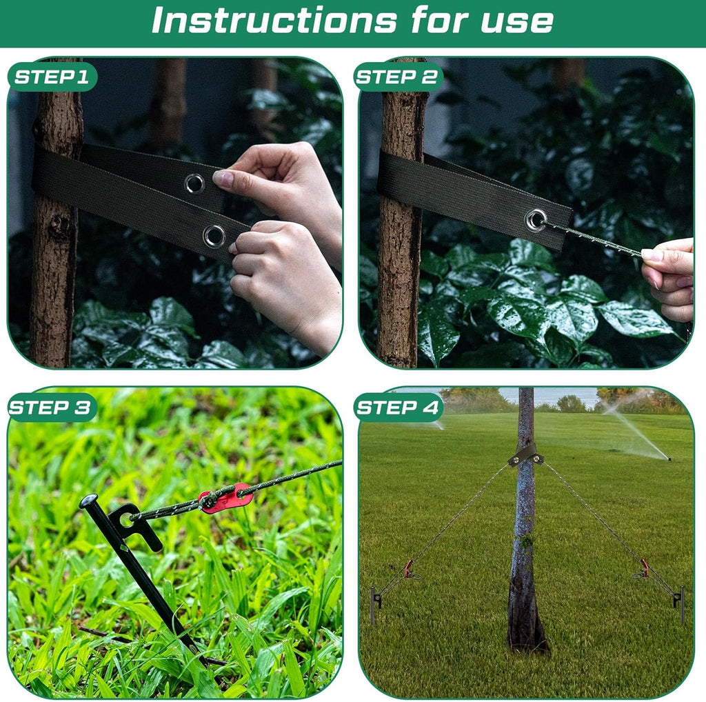 Suzile 60 Pcs Tree Stake Kit, Heavy Duty Tree Staking and Supports for Leaning Trees Include 11. 8'' Steel Stakes 15. 8'' Support Straps 13. 12 ft Ropes for Anchoring Hurricane Protection (Army Green)