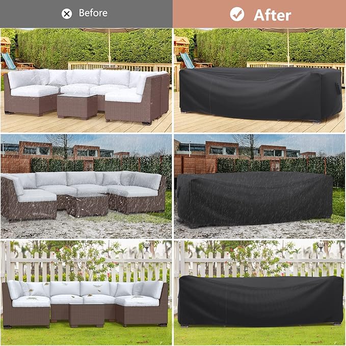 Patio Furniture Set Cover Waterproof, Mrrihand Outdoor Sectional Sofa Set Cover Heavy Duty 600D Table and Chair Set Cover 124" L× 70.8" W× 29.1" H