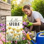 Hello Spring Flags for Outside,Yellow Daisy Garden Flag for Yard Patio Lawn Decoration,12x18 Inch Double Sided