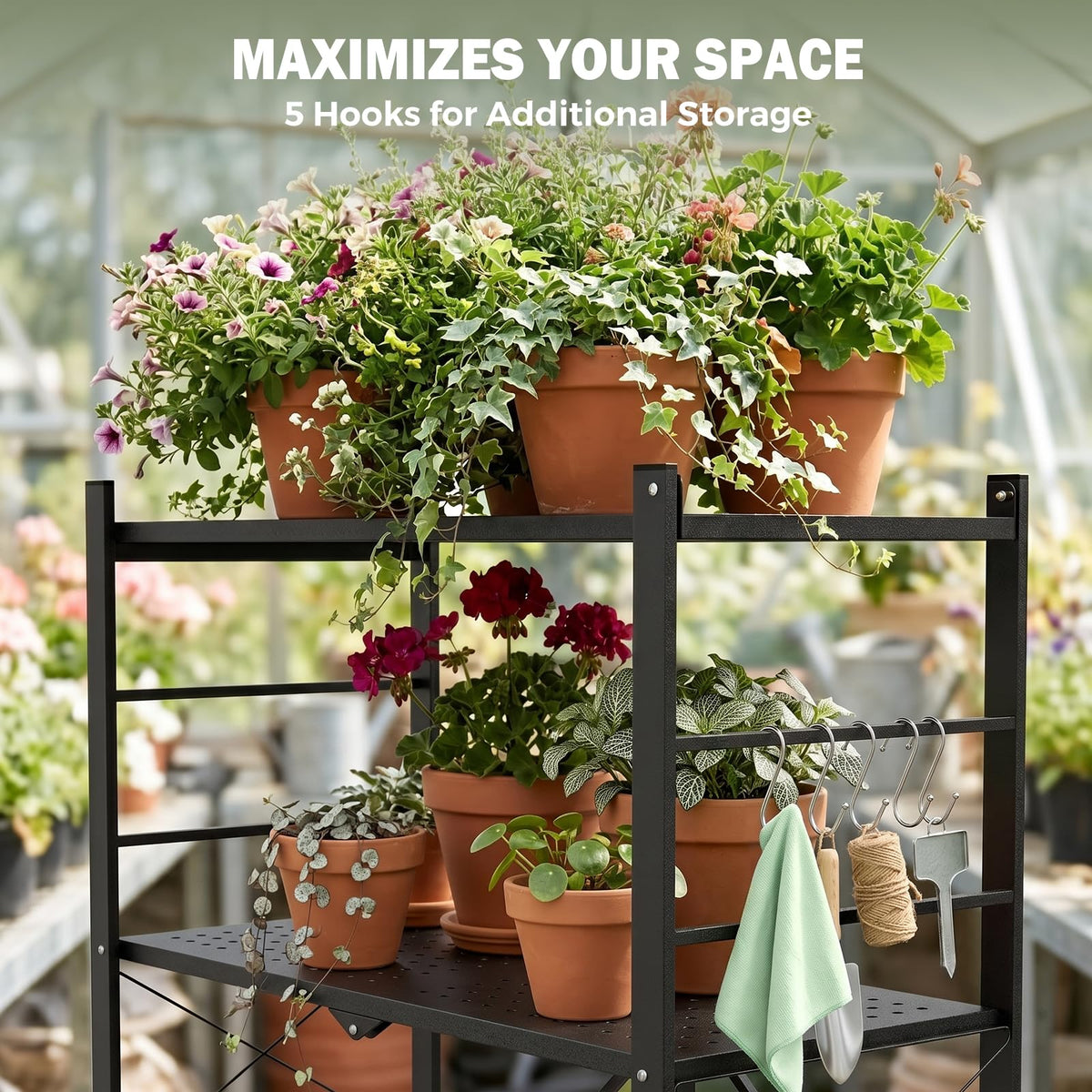 EAGLE PEAK 4-Tier Foldable Greenhouse Shelf, Heavy Duty Metal Storage Rack, No Assembly Steel Shelving Unit, Plant Stand for Greenhouse and Multi-Use Storage, 28”x14.6”x44.7”, 520 lbs, 1 Pack, Black