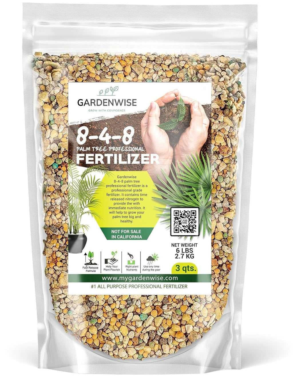8-4-8 Professional Palm Tree Fertilizer Plant Food; for Indoor Potted Plants and Outdoor Landscape Palm Trees; Quick-Release Nitrogen Fertilizer and Continuous Feeding (3 QUARTS)