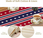 4th of July Table Runner, USA Flag Stars Stripes American Independence Day Red Blue White Stars Lines Print Table Cover for Farmhouse Kitchen Indoor Outdoor Home Party, 13x36inch