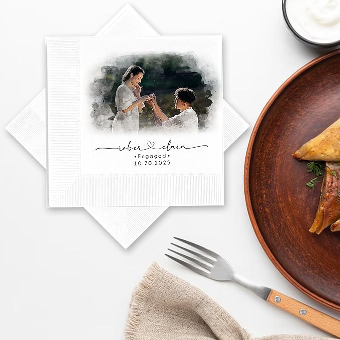 Luxury Personalized Wedding Napkins, Custom Photo Napkins with Text, Custom Engagement Cocktail Napkin, Beverage Luncheon Cocktail Paper, Napkin for Engagement Party, Bridal Shower