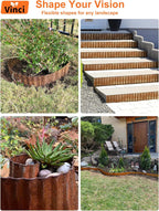 Vinci Garden Landscape Edging Border, 8 Inch x 20 FT Corrugated Sturdy Metal Easy Installation Safe Hemmed Lawn Garden Border Edges for DIY Flower Beds,Pathways and Patio Design (Rusted)