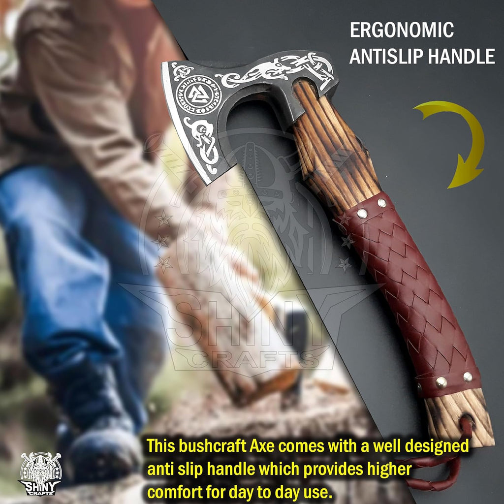 SHINY CRAFTS® Handcrafted Decorative Viking Axe with Leather-Wrapped Handle & Sheath – Engraved Blade – Ceremonial Collectible Gift for Men, History Buffs, Cosplay & Display (Set of 8 Viking Axes)