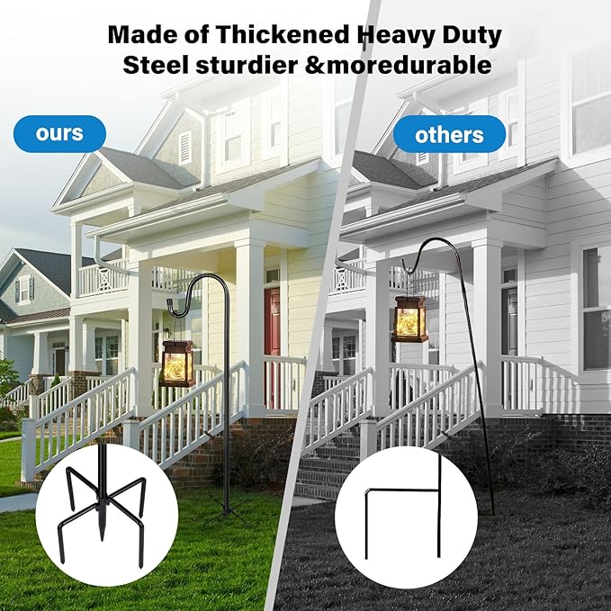 Shepherd Hooks for Outdoor, 1 Pack 62 Inch Bird Feeder Pole with 5 Prongs Base for Hanging Lantern, Hummingbird Feeder, Lightweight Plant, Shepherds Hook for Bird Feeders for Outside