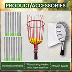 20 Ft Fruit Picker with Wire Basket and Bag Basket,Adjustable Stainless Steel Fruit Picker Pole with Universal Thread Head,35-243 Inch,Pick Fruit Tool,Suitable for Picking Apples,Mangoes and Others
