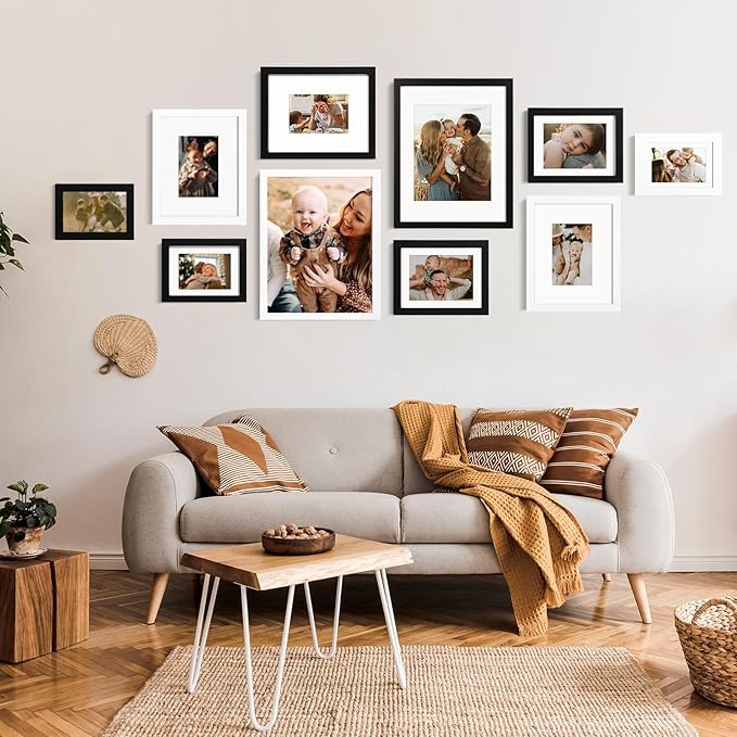 KINLINK 5x7 Picture Frame White, Solid Wood Frames with Acrylic Plexiglass for Pictures 4x6 With Mat or 5x7 Without Mat,Tabletop and Wall Display Photo Frame Set of 4