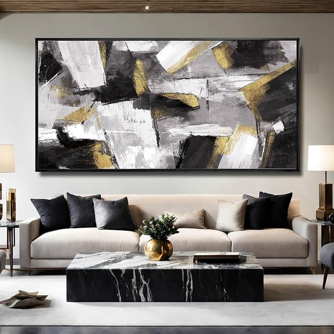 Kureful Large Abstract Wall Art for Living Room Gold Abstract Maximalist Decor for Bedroom Home Office Decor 30x60 Inch Ready to Hang