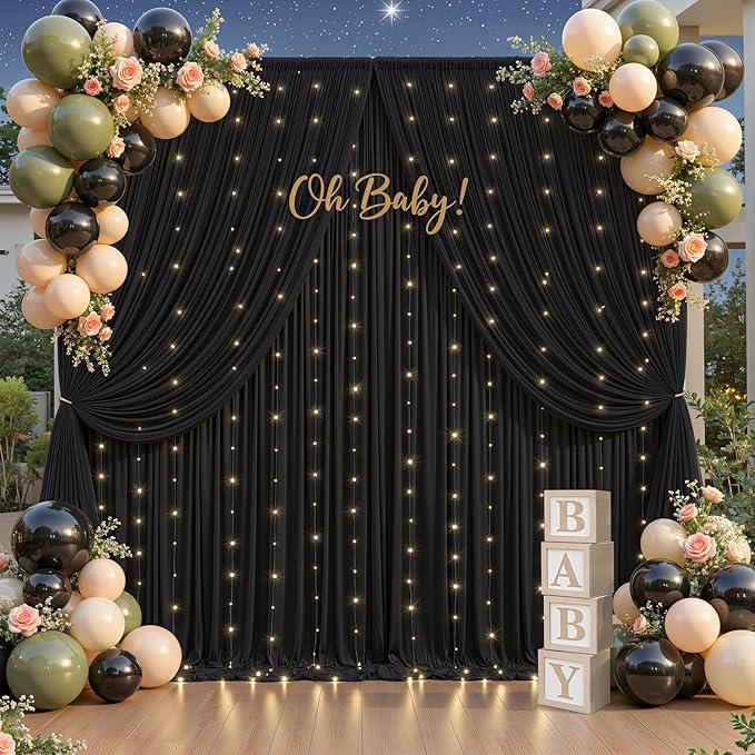 Black Tulle Backdrop Curtain for Parties Wedding,10ft x 10ft Wrinkle Free Curtain Backdrop,2 Layer Drapes for Backdrop,Polyester Wedding Back Drop for Bridal Shower Birthday Baby Shower Photography