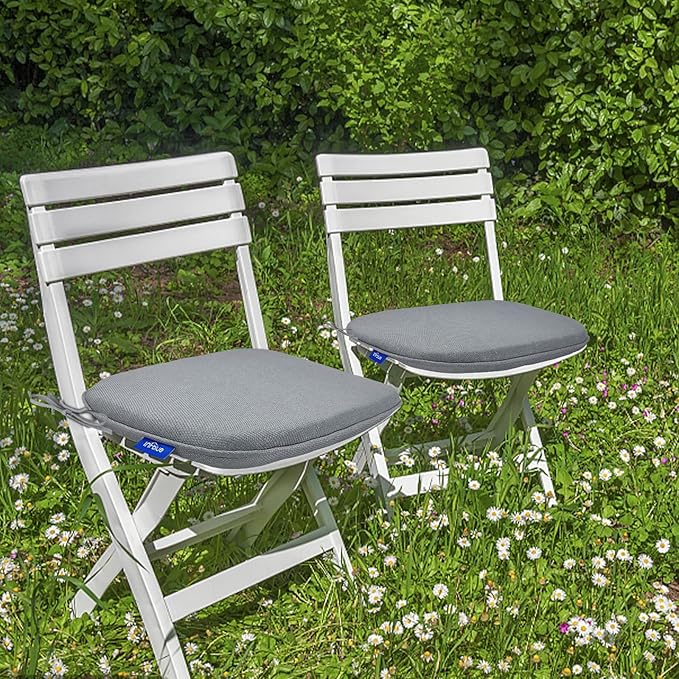 SleepMan Outdoor 17"x16" Chair Cushions with Ties Set of 4, Water Resistant All Weather U-Shape Seat Pads for Patio Garden Furniture Indoor Fade Resistant Patio Cushions (Light Grey)