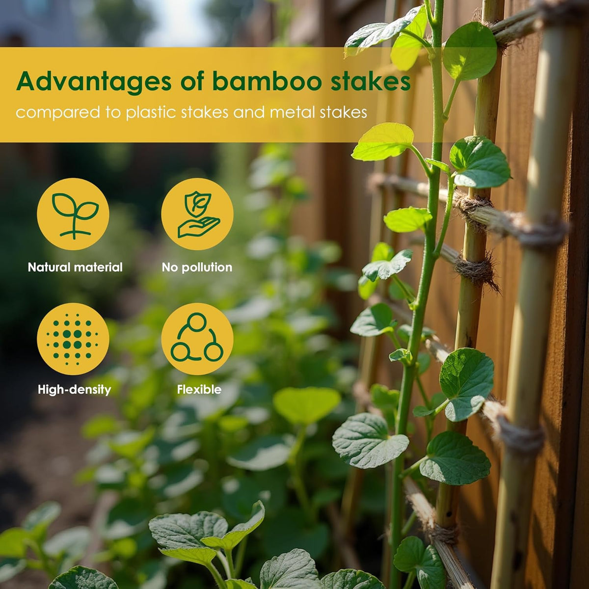 Bamboo Stakes for Plants, 50 Pack Bamboo Stakes 5 Feet(58in, Approx 5FT), Natural Garden Stakes for Tomatoes and Climbing Plant Support, Sturdy Bamboo Plant Stakes