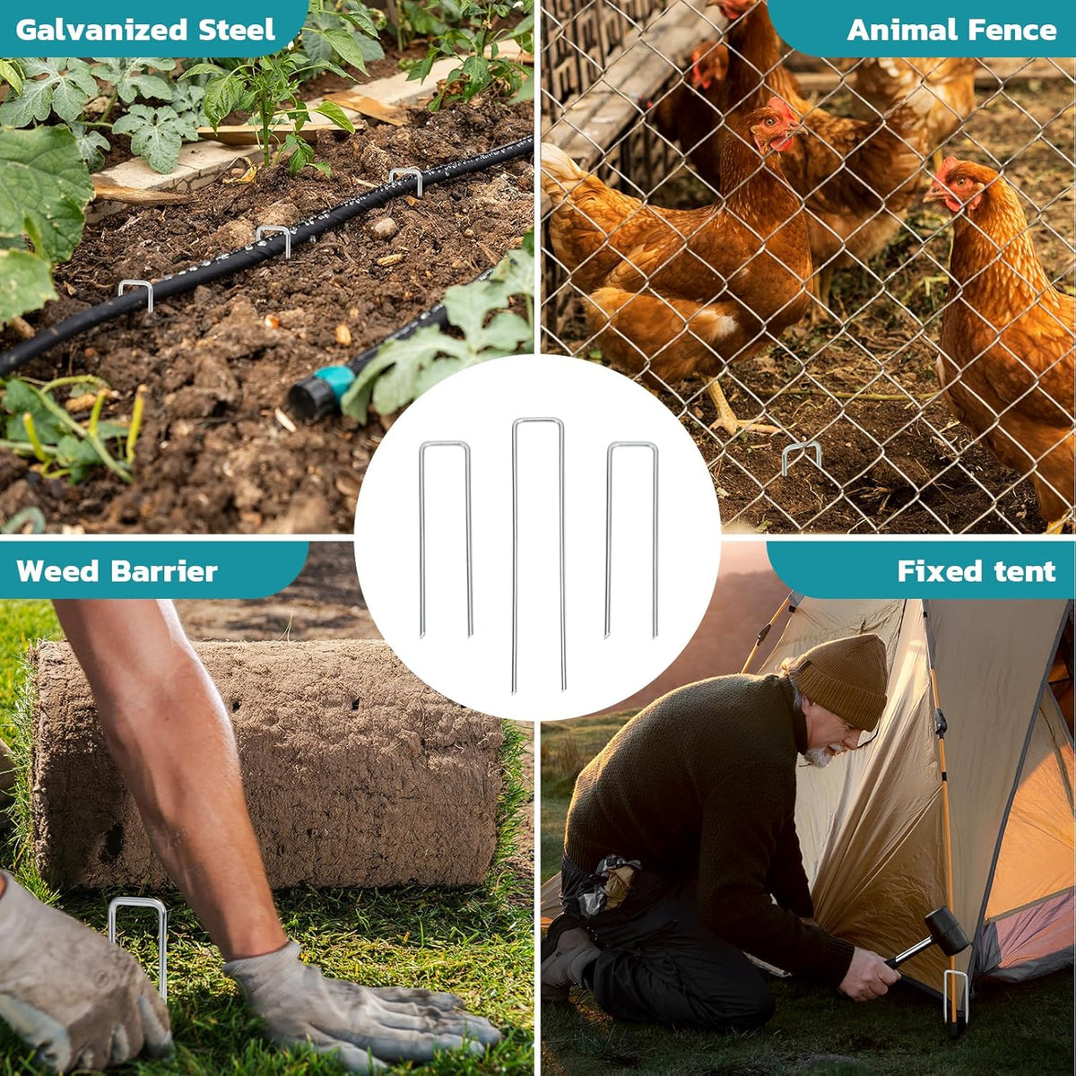 Landscape Staples 4 Inch 100 Pack, Galvanized Garden Staple, Landscape Pins Anti-Rus Lawn Stakes for Securing Weed Barrier Fabric, Yard Lawn