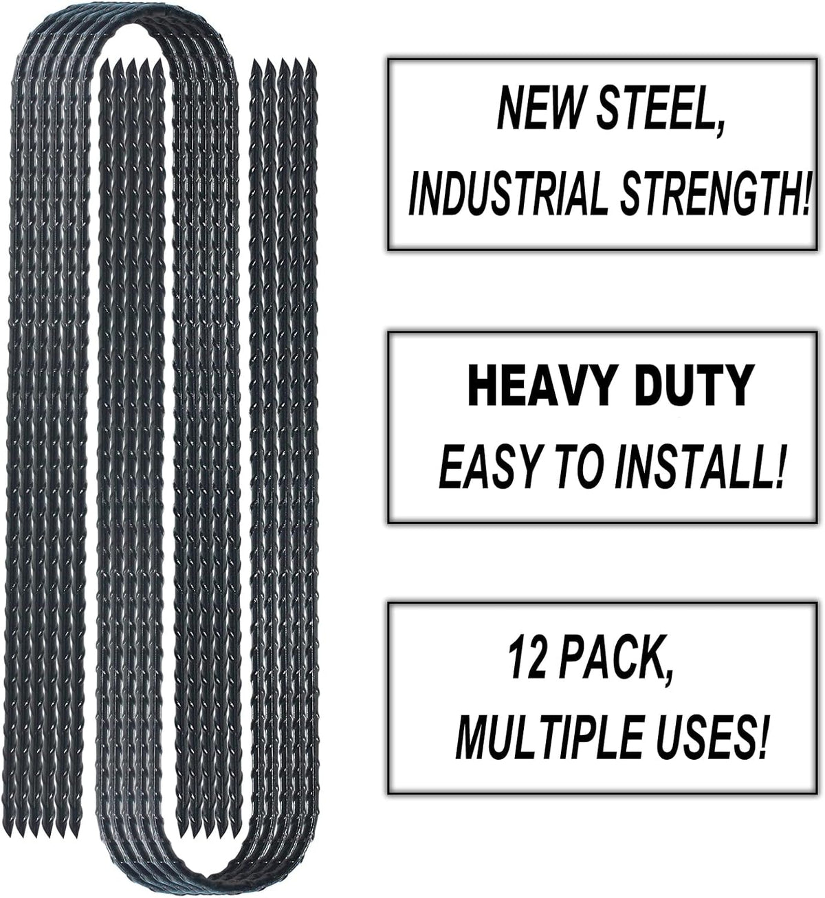 DTANX 12 Pack 12 Inch Rebar Stakes Heavy Duty Trampoline Anchors, Garden Stakes Tent Stakes Steel Ground Anchors, Black