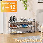 SUFAUY Expandable Shoe Rack Organizer, 3-Tier Metal Adjustable Shoe Shelf for Closet Entryway, Black