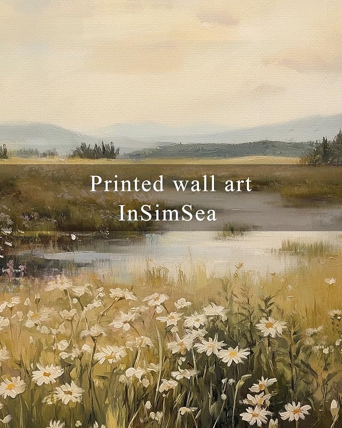 InSimSea Framed Canvas Wall Art Vintage Decor, Farmhouse Wall Decor for Living Room Bedroom Office Bathroom, Spring Landscape Wildflower Field Oil Painting Prints, Home Desk Decorations, 12x16inch