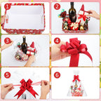 Cholemy 27 Pcs Christmas Baskets for Gifts Empty, Include Gift Baskets Empty with Handles Basket Bags and Red Pull Bows Cardboard Bags Kit for Xmas Birthday Holiday Wedding Party