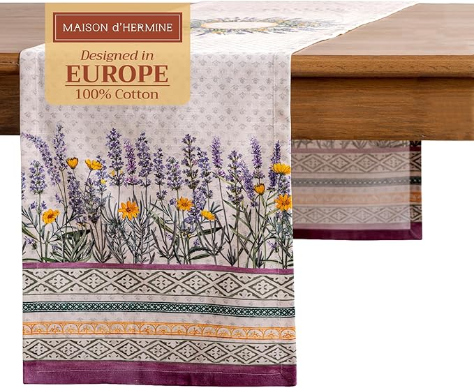 Maison d' Hermine Table Runner 100% Cotton Single Layer Table Runners 72 inches Long Decorative for Home Kitchen Dining Party Wedding Bridal Shower Spring Summer (Fanny Lavender, 14.50" x 72")