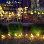 OZS 2PK 32LED 55FT Mushroom Solar Garden Lights Outdoor, Solar String Lights Waterproof with 8 Lighting Modes, Solar Garden Decor for Outside, Pathway Light for Yard Decoration (Warm White)