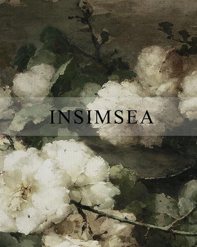 InSimSea Framed Canvas Wall Art Vintage Decor, Room Decor White Roses Still Life Paintings Canvas Print, Mid Century Modern Decor for Living Room, Bathroom Farmhouse Kitchen, 16"x24"
