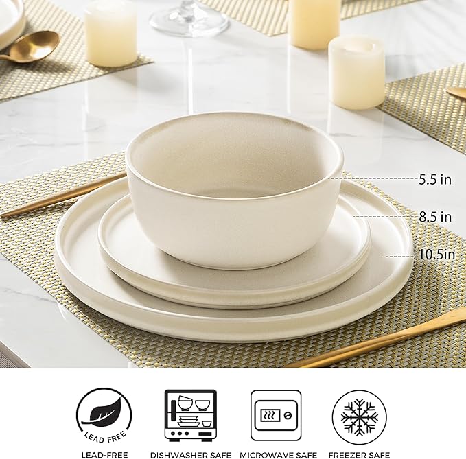 AmorArc Stoneware Dinnerware Sets for 4,Reactive Ceramic Plates and Bowls Set,Highly Chip and Crack Resistant | Dishwasher & Microwave Safe | Round Dishes Set Service for 4 (12pc)