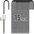 Rebar Stakes 12 Inch, Ground Stakes Heavy Duty J-Hook Black Coated Anti-Rust Heavy Duty Ground Anchors for Garden Dog Fence Chicken Coop Christmas Decorations Deer Fence 15pcs