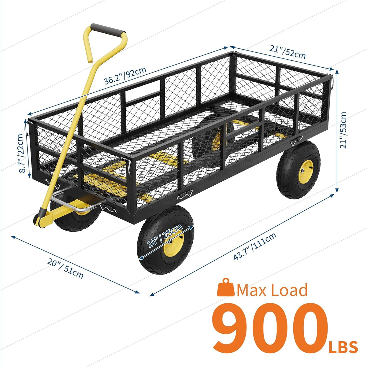 GarveeLife 900 LBS Garden Dump Cart with Removable Sidewalls, Heavy Duty Steel Dump Wagon with 180° Swivel Handle & 10 in Tires, Yard Cart Utility Wheelbarrow for Backyard Farm