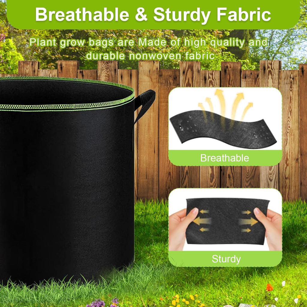 6-Pack 5/7/10 Gallon Grow Bags - 300G Heavy Duty Aeration Fabric Pots with Handles,Thickened Nonwoven Planter Bags for Vegetables Flowers Fruits