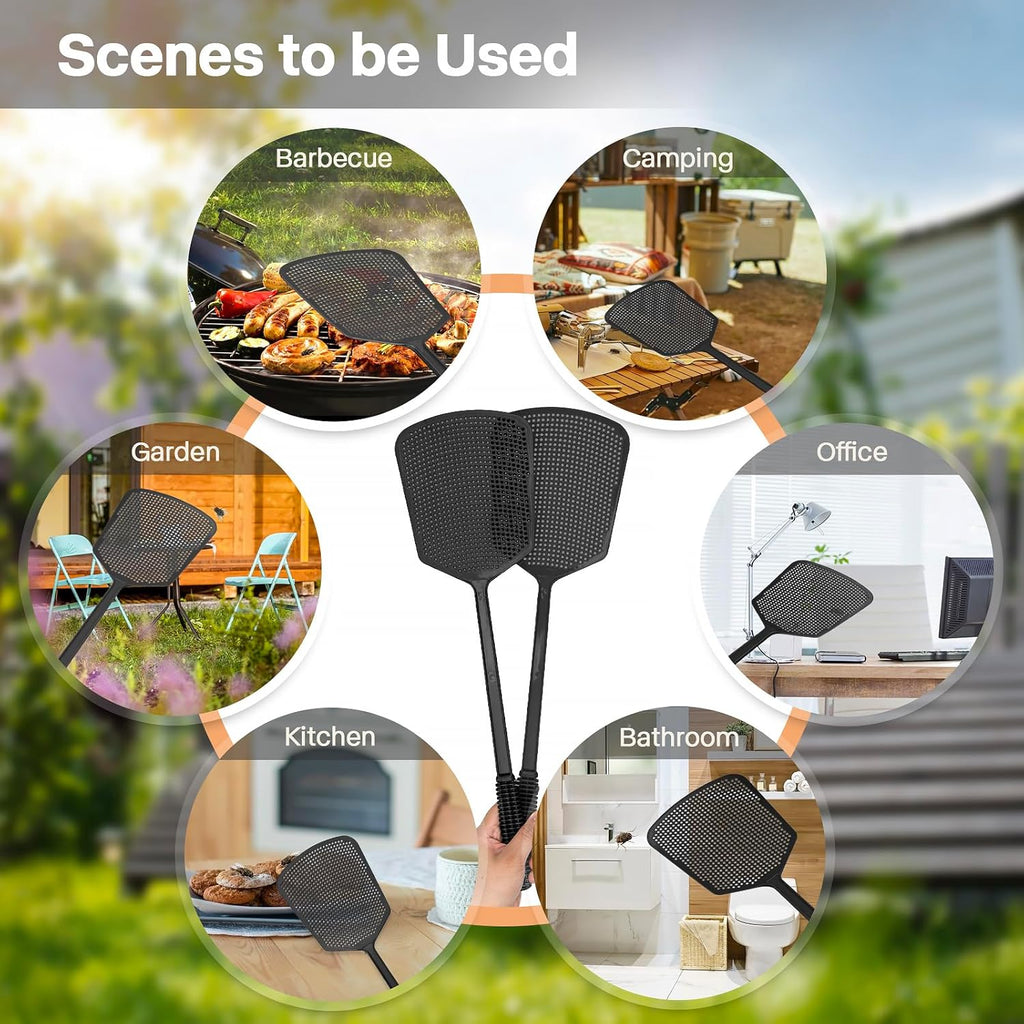 Fly Swatters-Begonia Flexible Heavy Duty Thick Fly Swatters with Bigger Paddle, Black 3 Pack