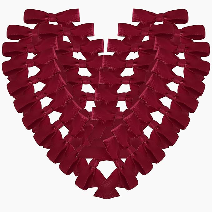 50pcs 1-1/2" Burgundy Satin Ribbon Bows Without Twist Ties Giant Bows for Christmas Holiday Gift Packing&Wrapping (Burgundy)