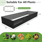 DIIYIV 12x4x1.5FT Galvanized Raised Garden Bed,Vegetable Boxes-Rectangle Metal Flower Box,Large Planter Raised Beds Outdoor Garden for Planting,Fruit,Herb-Black