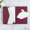 20 PCS Burgundy Tri-fold Laser Cut Wedding Invitation Pockets for 5x7 Wedding Cards Bridal Shower Engagement Quinceanera Invitation