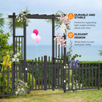 VINGLI Garden Arbor with Gate and Fence, PVC Wedding Arch for Ceremony Party, Garden Trellis for Climbing Plants Outdoor, Arch Backdrop Stand for Garden, Backyard, Lawn, Wedding (Black)