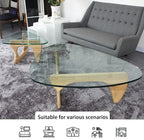 EASYSOUL Modern Glass Coffee Table, 32.68W x 22.44L x 15.75H in, Abstract Round Tea Tables for Living Room Home Office Industrial Cocktail Tables (Log-Clear Glass, 44.88")