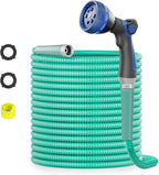 SPECILITE 75ft 304 Stainless Steel Garden Hose Metal, Heavy Duty Water Pipe with Nozzles for Yard, Outdoor - Flexible, Never Kink & Tangle, Puncture Resistant (Aqua)