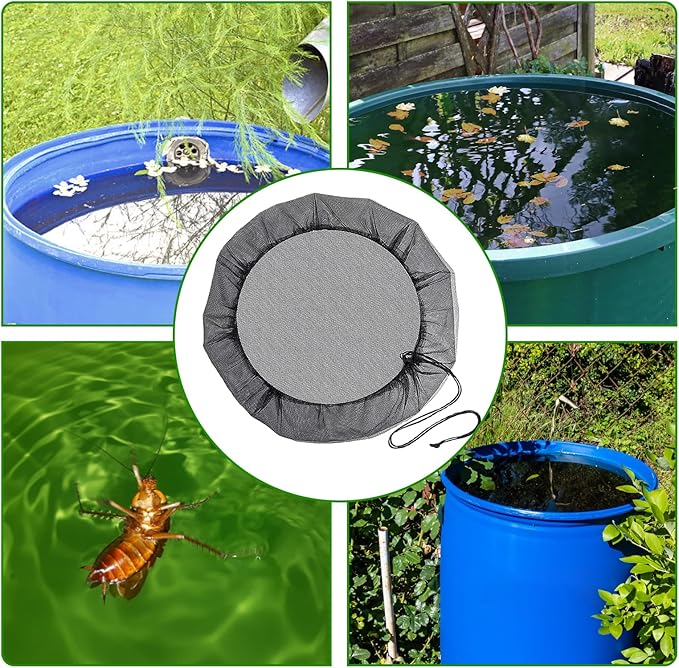 Rain Barrel Accessories Mesh Cover with Drawstring Collection Buckets Cover Tank Harvesting Tool Protector Preventing Fallen Leaves Debris Small Objects in Outdoor Garden(37.4 Inch) (4)