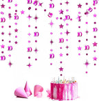 Hot Pink 10th Birthday Decorations Number 10 Circle Dot Twinkle Star Garland Metallic Hanging Streamer Banner Backdrop for Girls Double Digits Ten Year Old Birthday 10th Anniversary Party Supplies