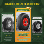 (2 Pack) 4.10/3.50-4 Flat Free Tire and Wheel 10-Inch Solid Wheel Replacement with 5/8 Extra 3/4 &1/2 Bearings,2.2" Offset Hub -Compatible with Hand Truck,Wheelbarrow(Wave,Red)