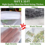 Fine Mesh Garden Netting for Protection, 10'x33' Vegetable Crop Covers Netting for Protect Fruits, Plants, Flowers, Greenhouse Cover Net, Patio Gazebo Screen Barrier