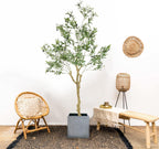 Tall Faux Olive Tree，7ft（84in） Realistic Potted Silk Artificial Indoor with Green Leaves and Big Fruits for Home Office Living Room Bedroom Stairs Foyer Decor.