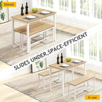 Rovibek 43" Dining Table Benches Set for 4, Modern Space Saving Kitchen Table Chairs & Adjustable Feet Breakfast Table 2 Benches, Wooden Industrial Style Farmhouse, White